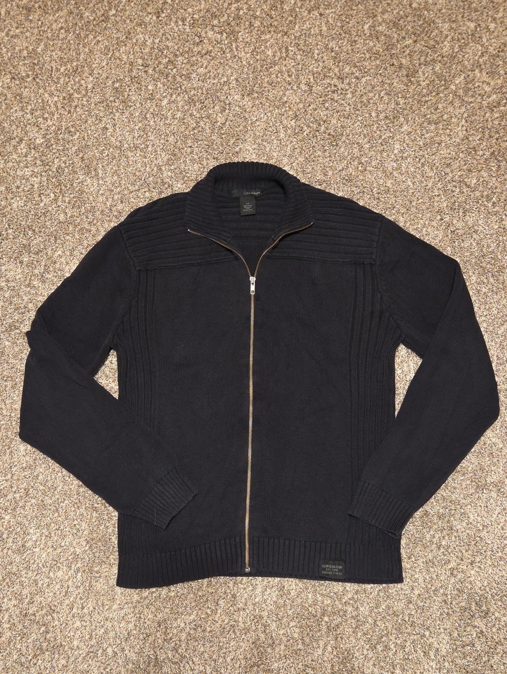 Vintage CALVIN KLEIN Black Full-Zip Ribbed Knit Sweater
